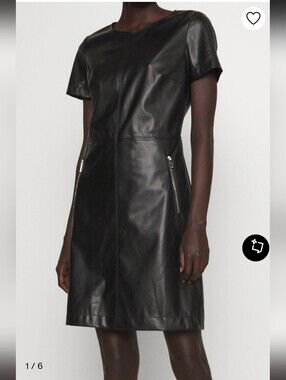 NWT Hugo Boss Kallena Faux Leather Black Dress Sz US 14 ( XXL) IT 48